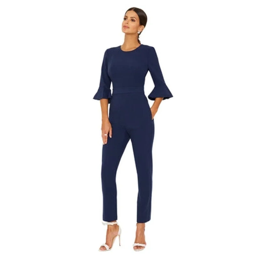 Black Halo Brooklyn 3/4-Bell-Sleeve Jumpsuit Super Loft Woven Size 0